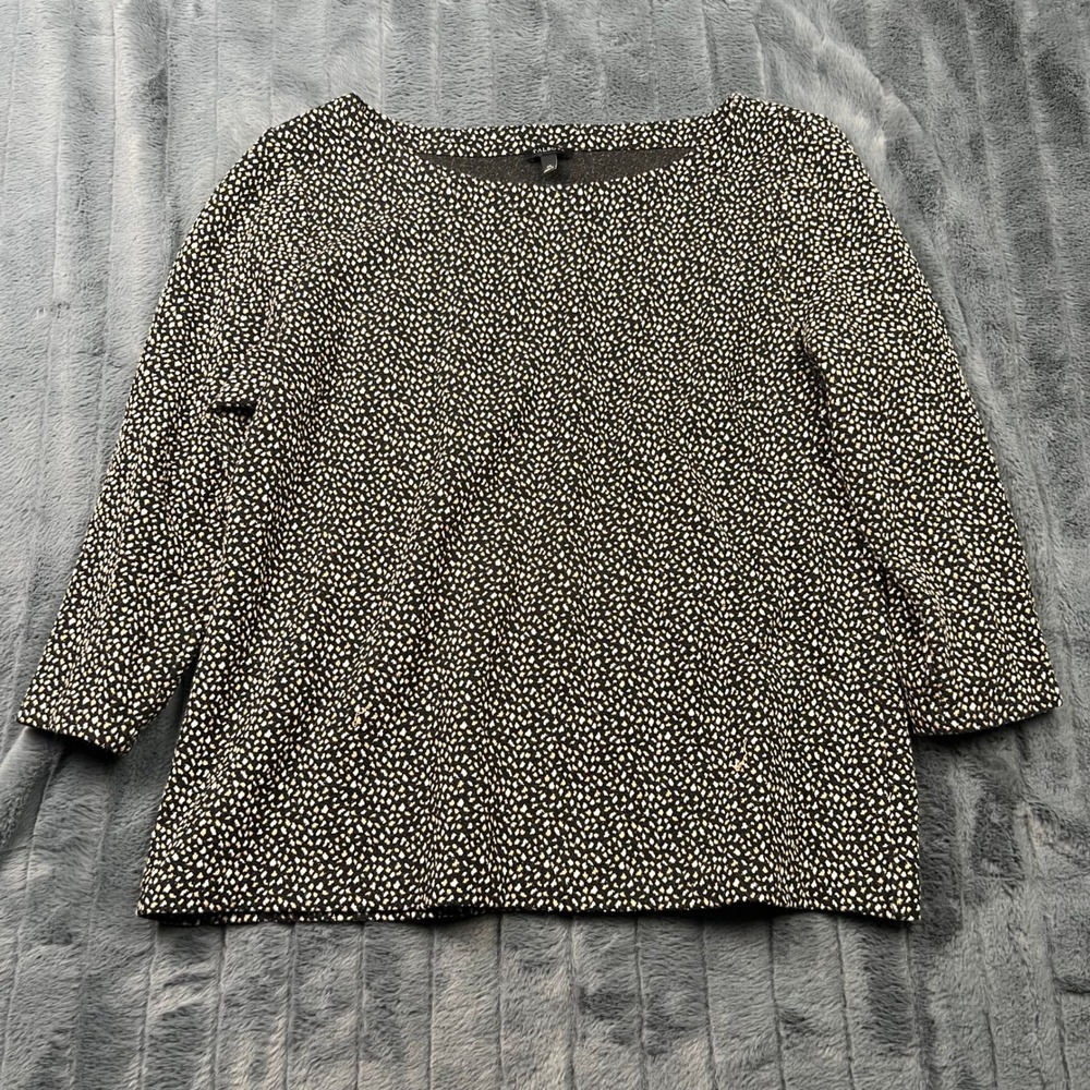 Talbots Womens XL Black White Tan Speckled Boatneck 3/4 Sleeve Knit Top 12886